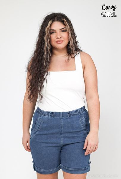 Immagine di PLUS SIZE ELASTIC WAIST STRETCH DENIM SHORTS